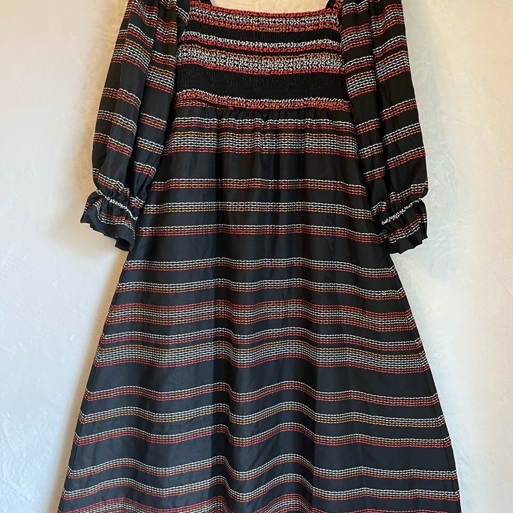 Anthropologie Hutch Embroidered Striped Midi Dress Smocked Puff Sleeve Med EUC - Picture 8 of 9
